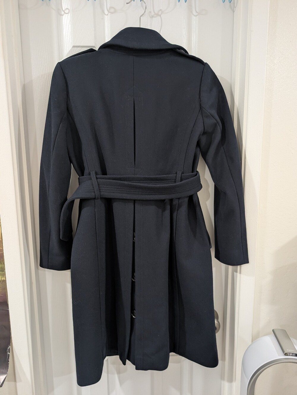 Banana Republic Navy Wool Blend Double Breasted Trench Coat Peacoat XS Petite - Picture 3 of 6